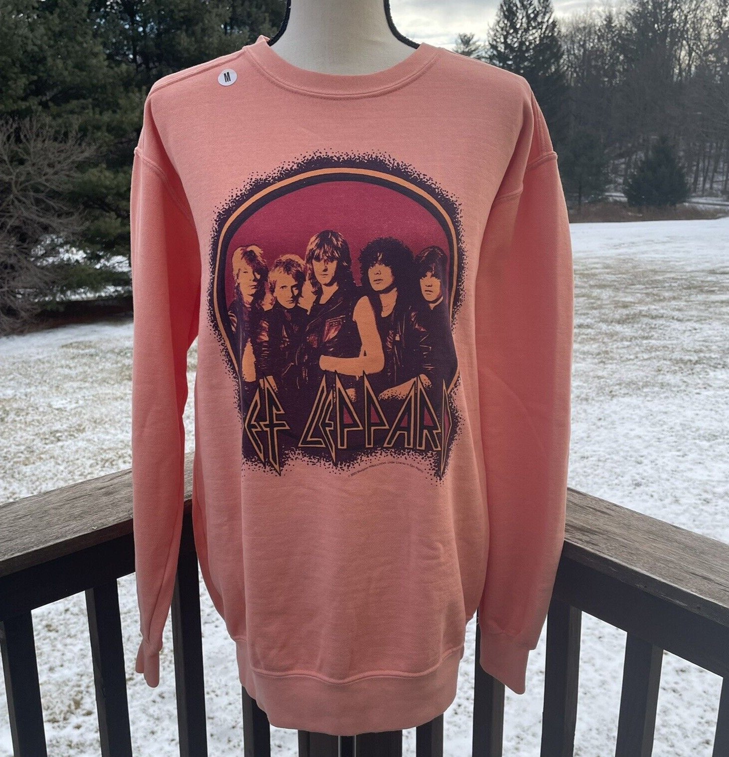PEOPLE OF LEISURE Sweatshirt Top Crew Def Leppard 80s Rock Cotton Pink Medium