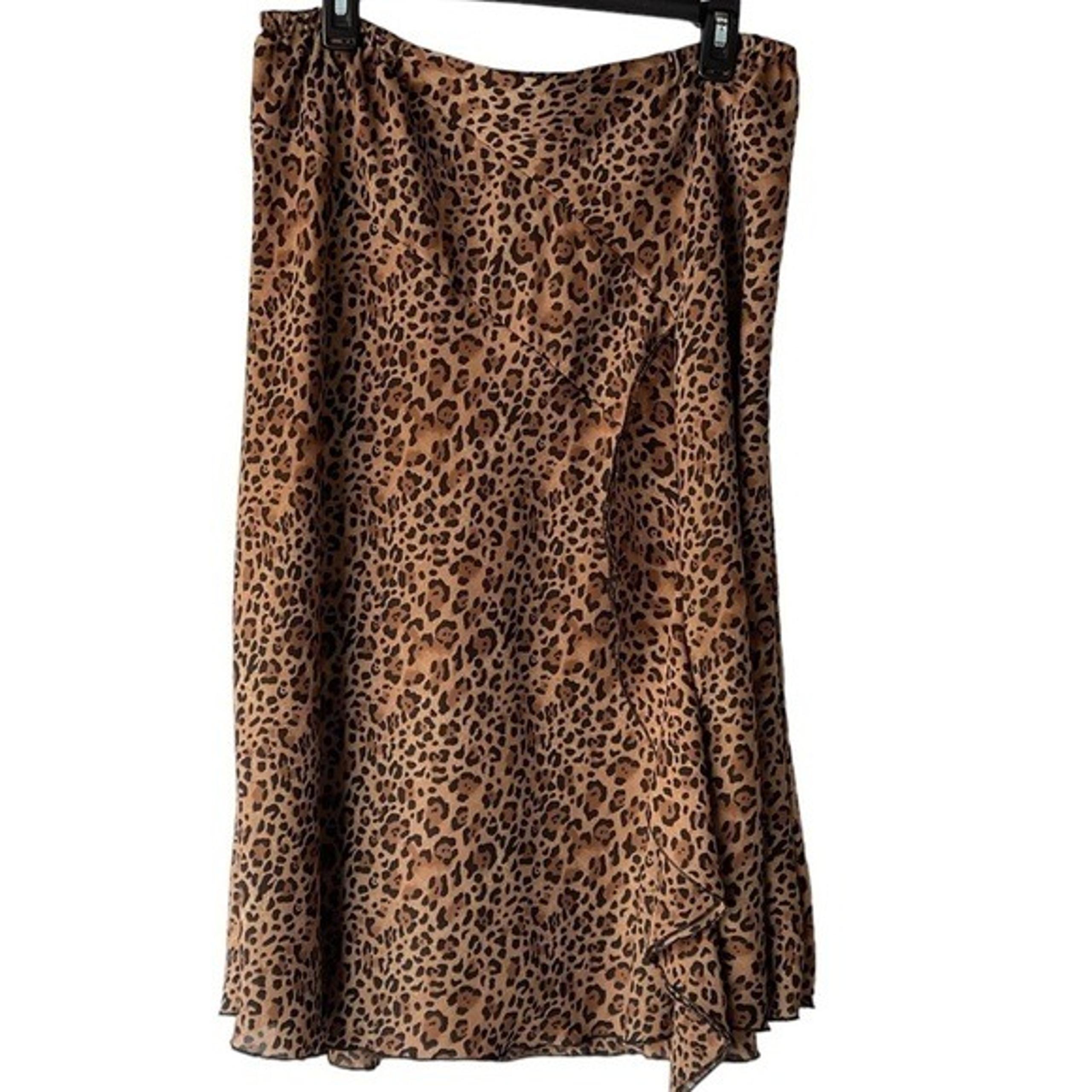 Coldwater Creek Women's Leopard Animal Print A-Line Ruffled Stretch Midi Skirt L