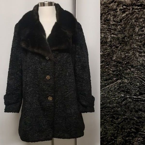 Vintage 70s Retro Faux Fur Persian Lamb Penny Lane Russian Euro Princess Coat Lg