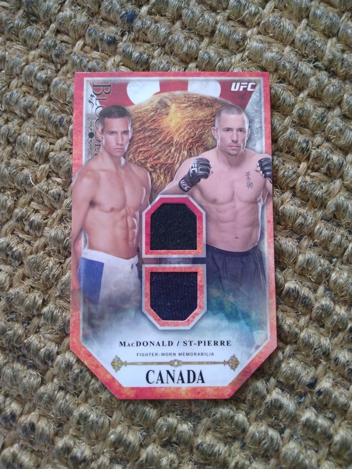 UFC Topps sp51/88 Georges St-Pierre Rory McDonald FIGHTER WORN MEMORABILIA OOP