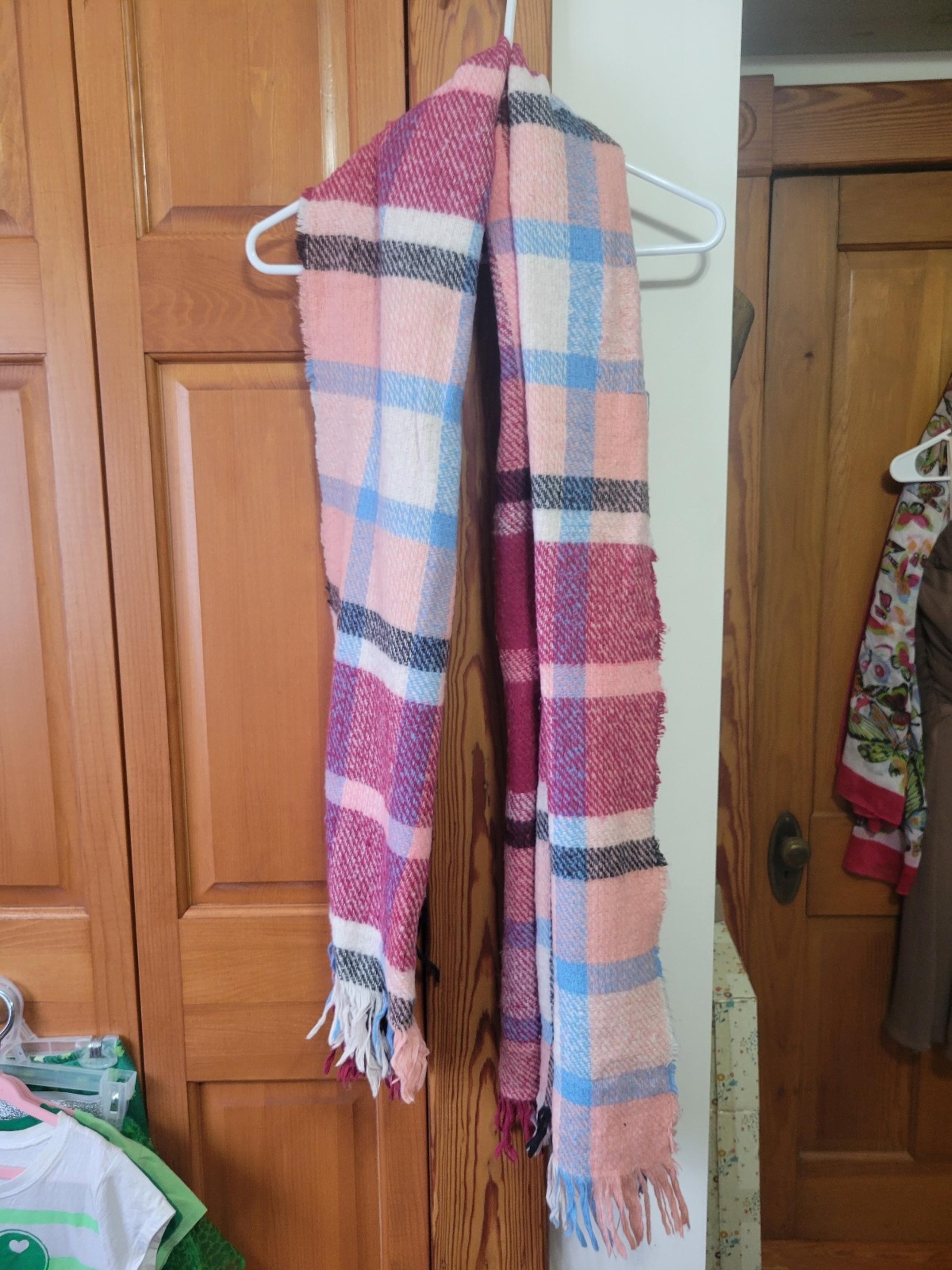 A New Day 100% recycled material plaid woven knit soft scarf fringe detail