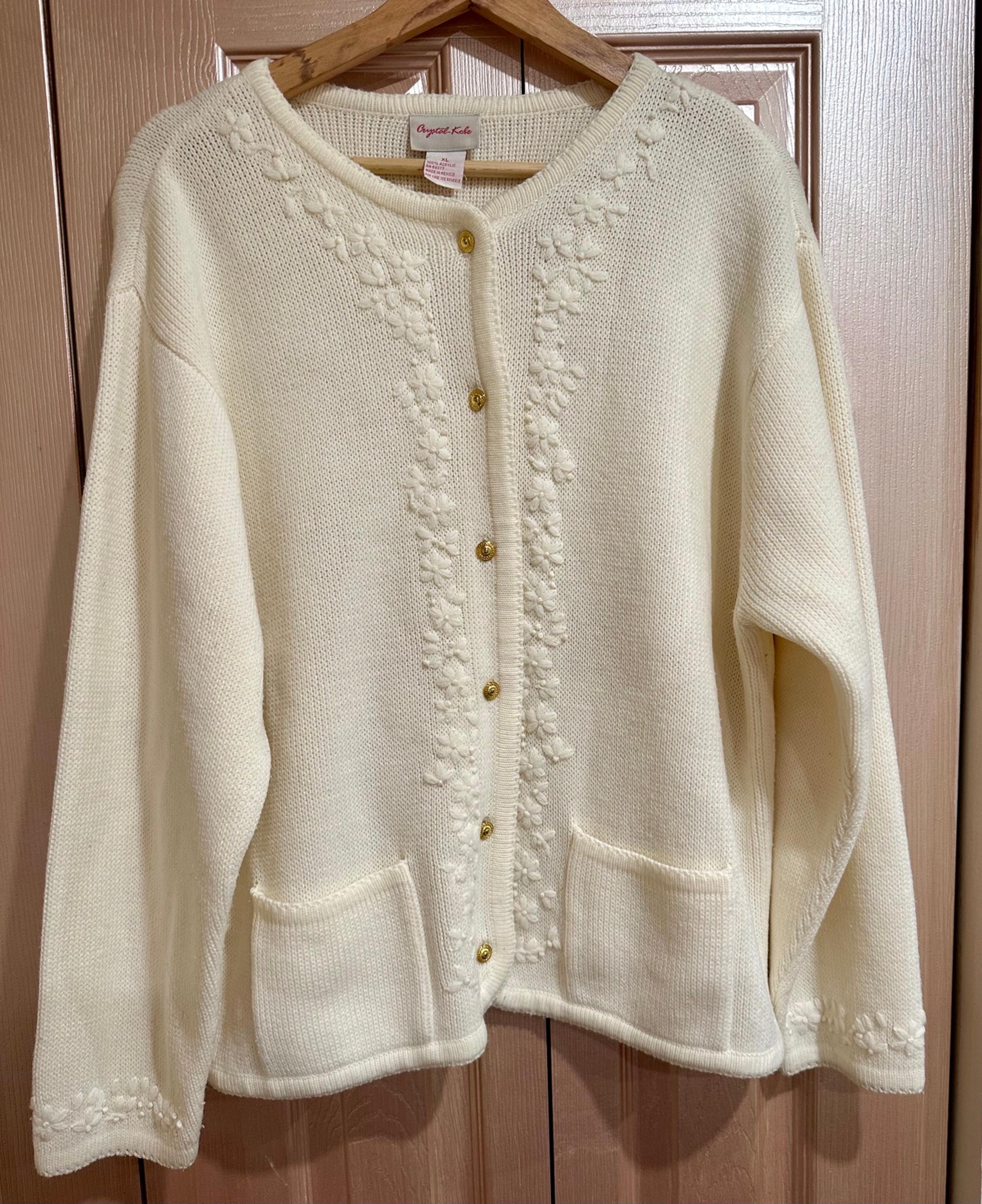 Krystal Kobe Cream and Gold Button Up Cardigan with Front Pockets