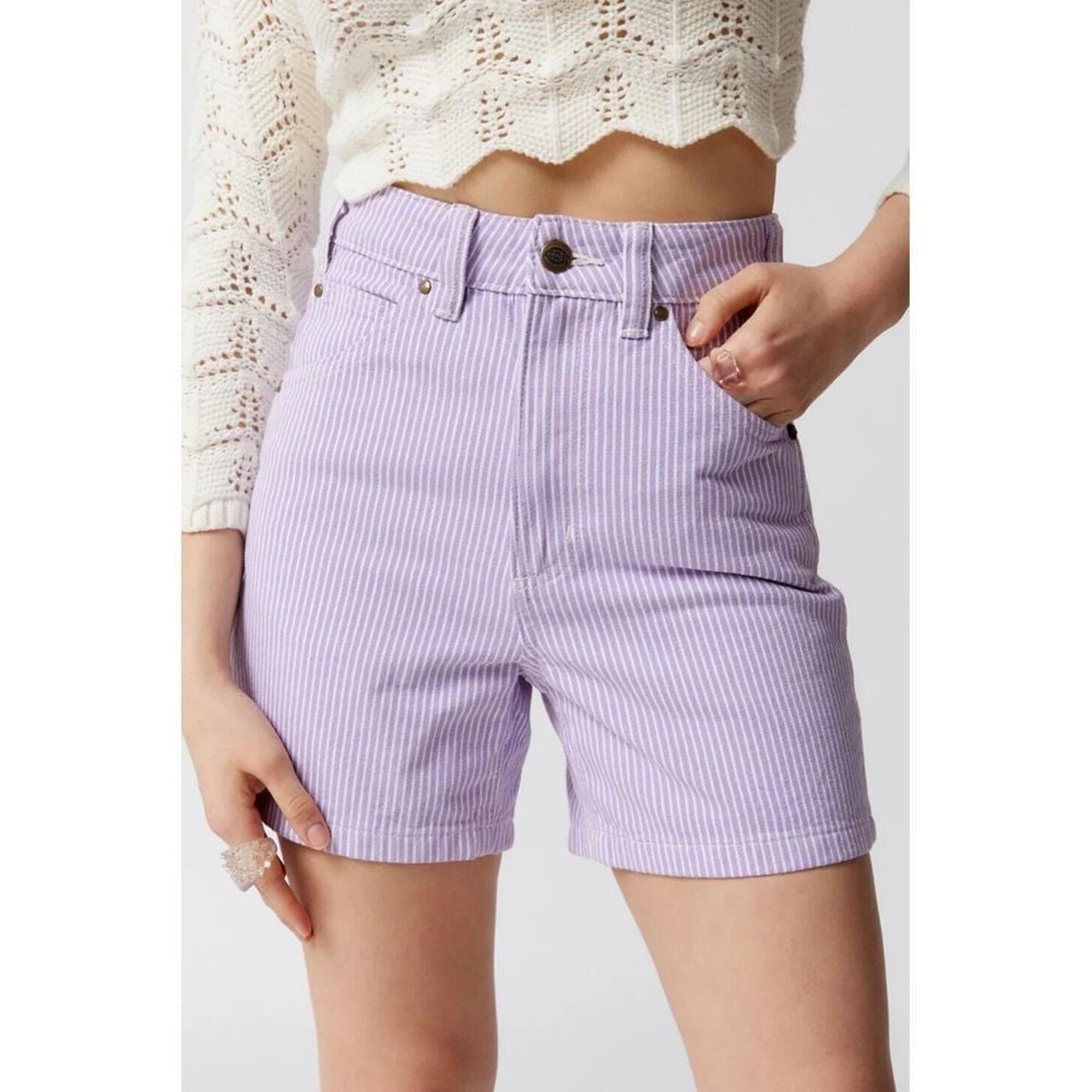Dickies Hickory Shorts Womens Size 32 5" Inseam Railroad Stripe Purple Rose