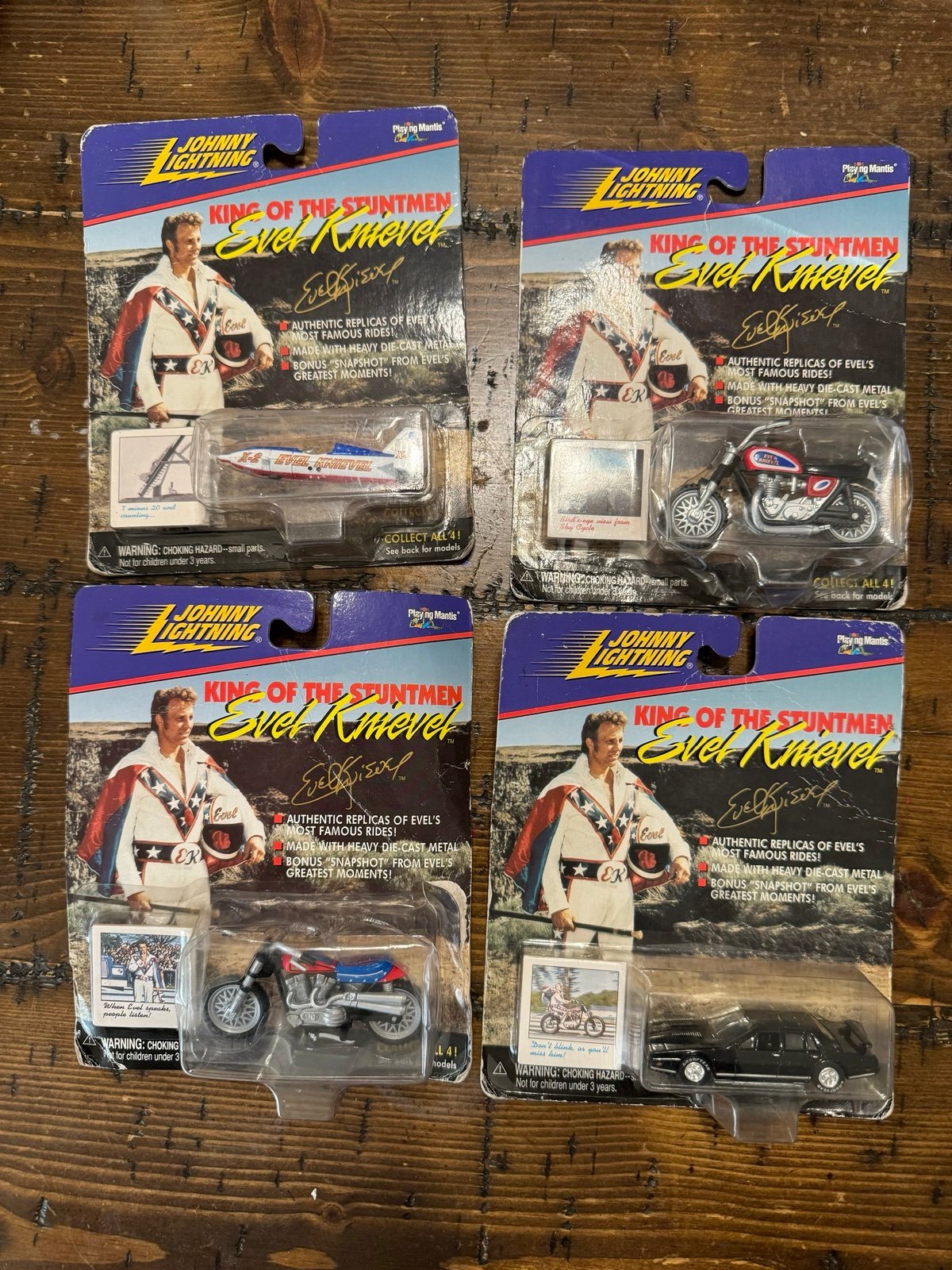 EVEL KNIEVEL Die Cast 4 Vehicle Set Johnny Lightning Motorcycle Car Jet Sealed