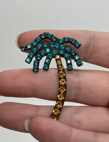 Dorothy Bauer Palm Tree Aurora Borealis AB Crystal Rhinestones Pin Brooch