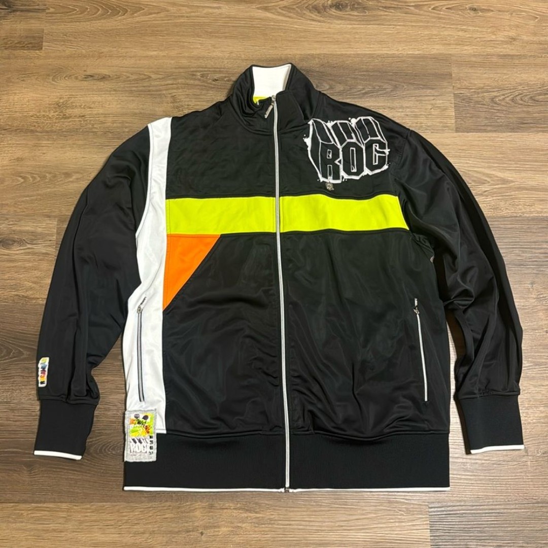 Roca Wear Mens Zippered Jacket Plus Size 2XL Black Vintage Retro Roc