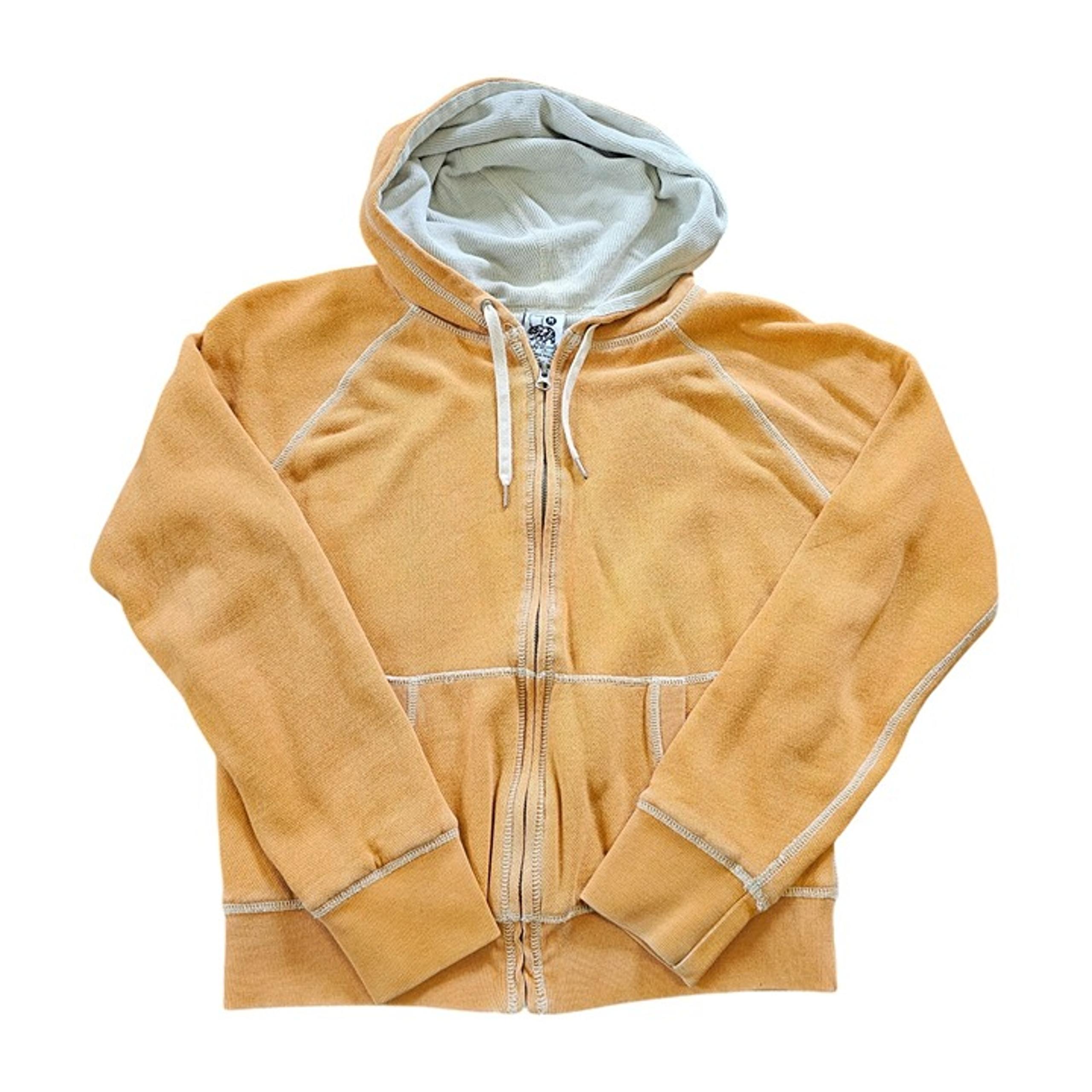 Lucky Brand Women's Zip up Hoodie Orange pockets white thread Sweatshirt size M