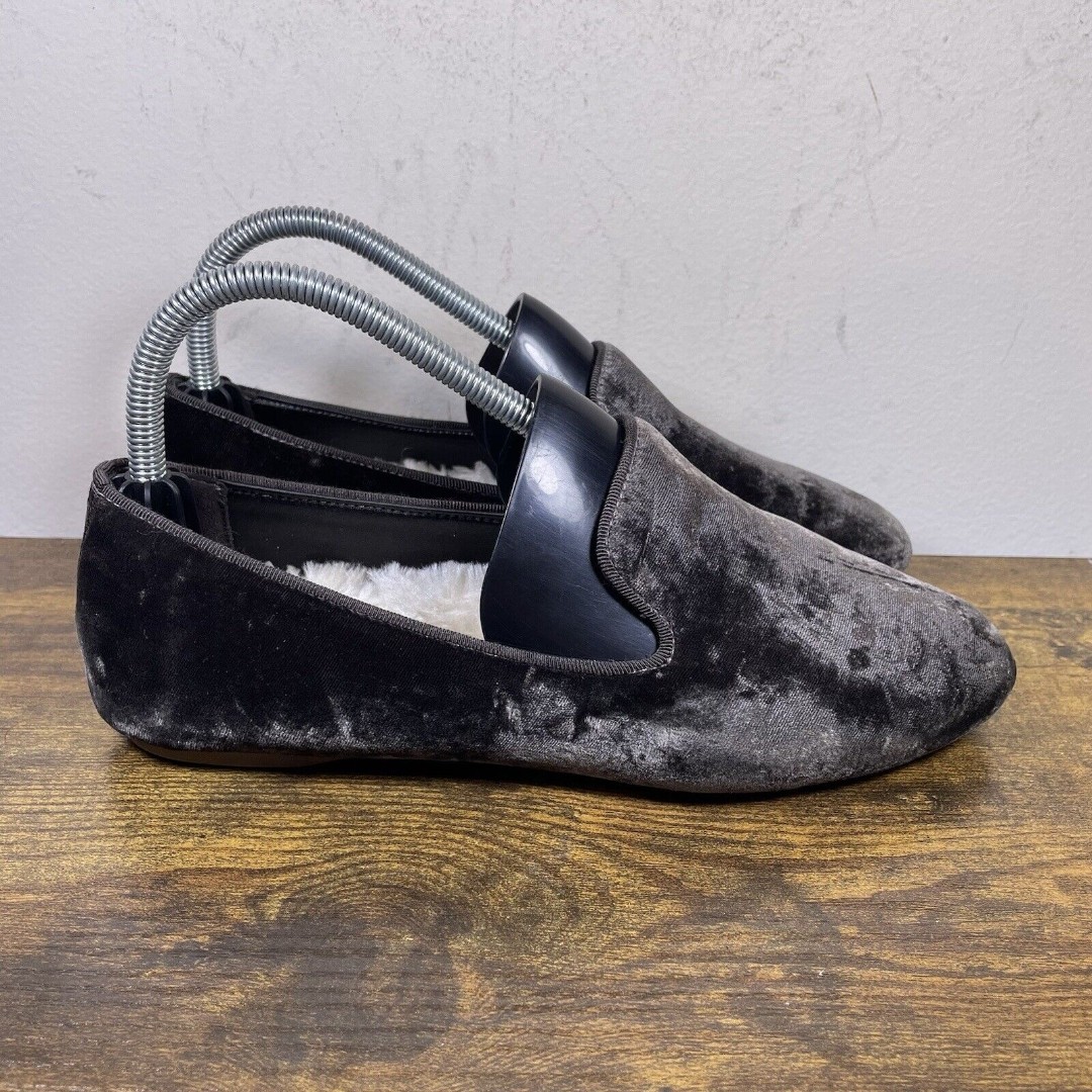 Birdies The Heron Women's Size 7.5 Grey Plush Velvet suede Loafers Flat Shoes