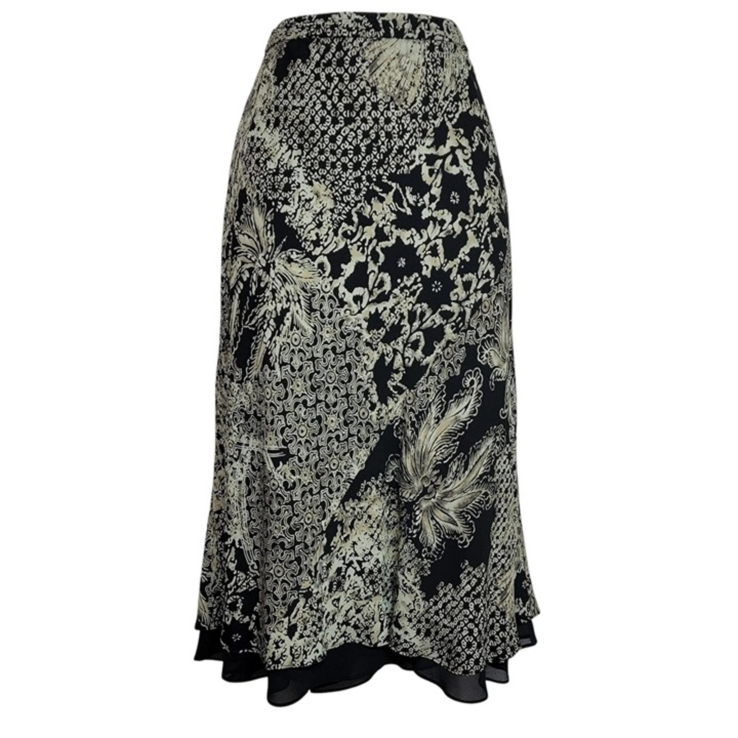 Dana Buchman Skirt, Women 12, Black, Tan &Green Abstract Floral Print, Silk, EUC