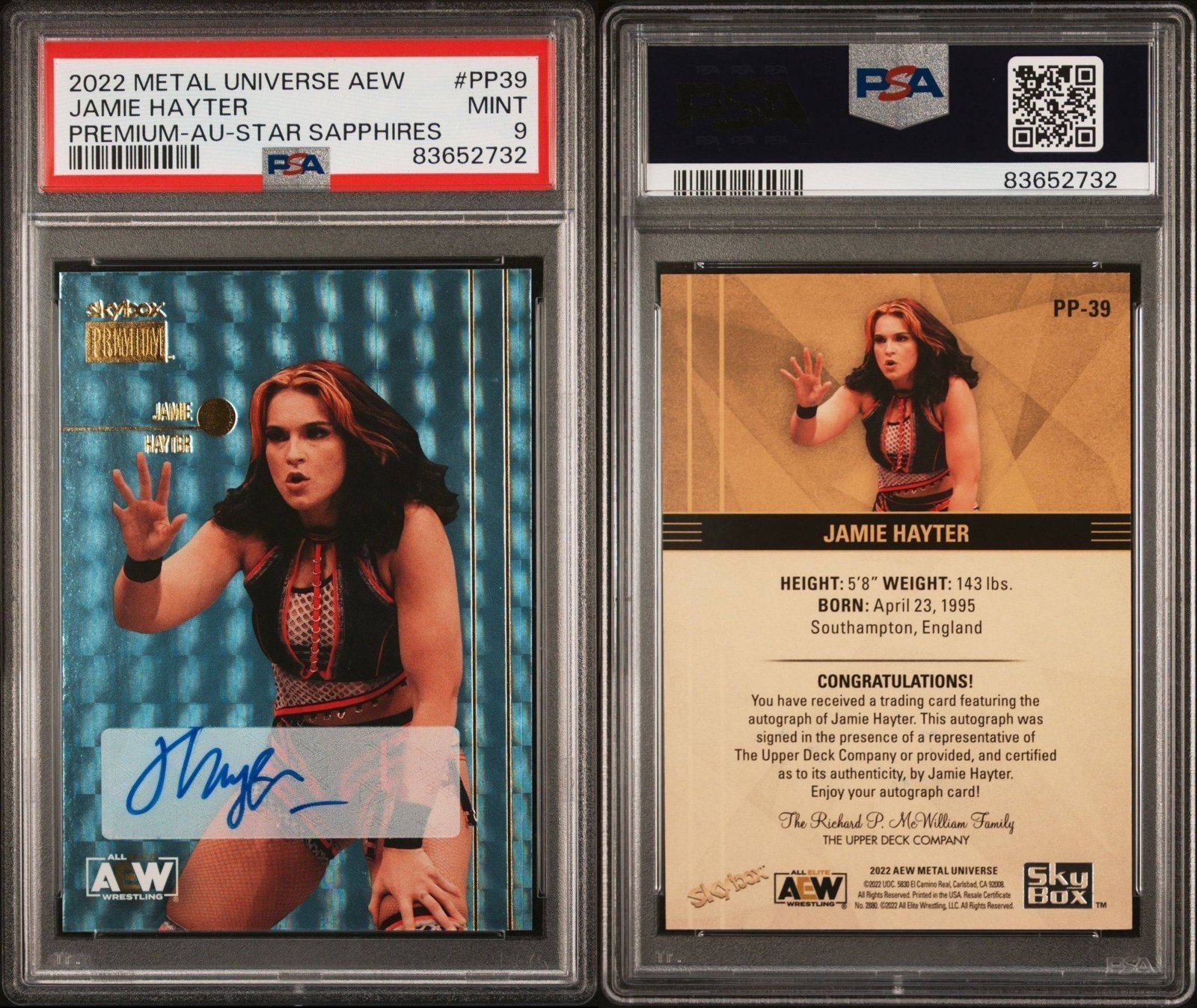 AEW UPPER DECK JAMIE HAYTER SAPHIRE AUTO PSA 9 POP 1