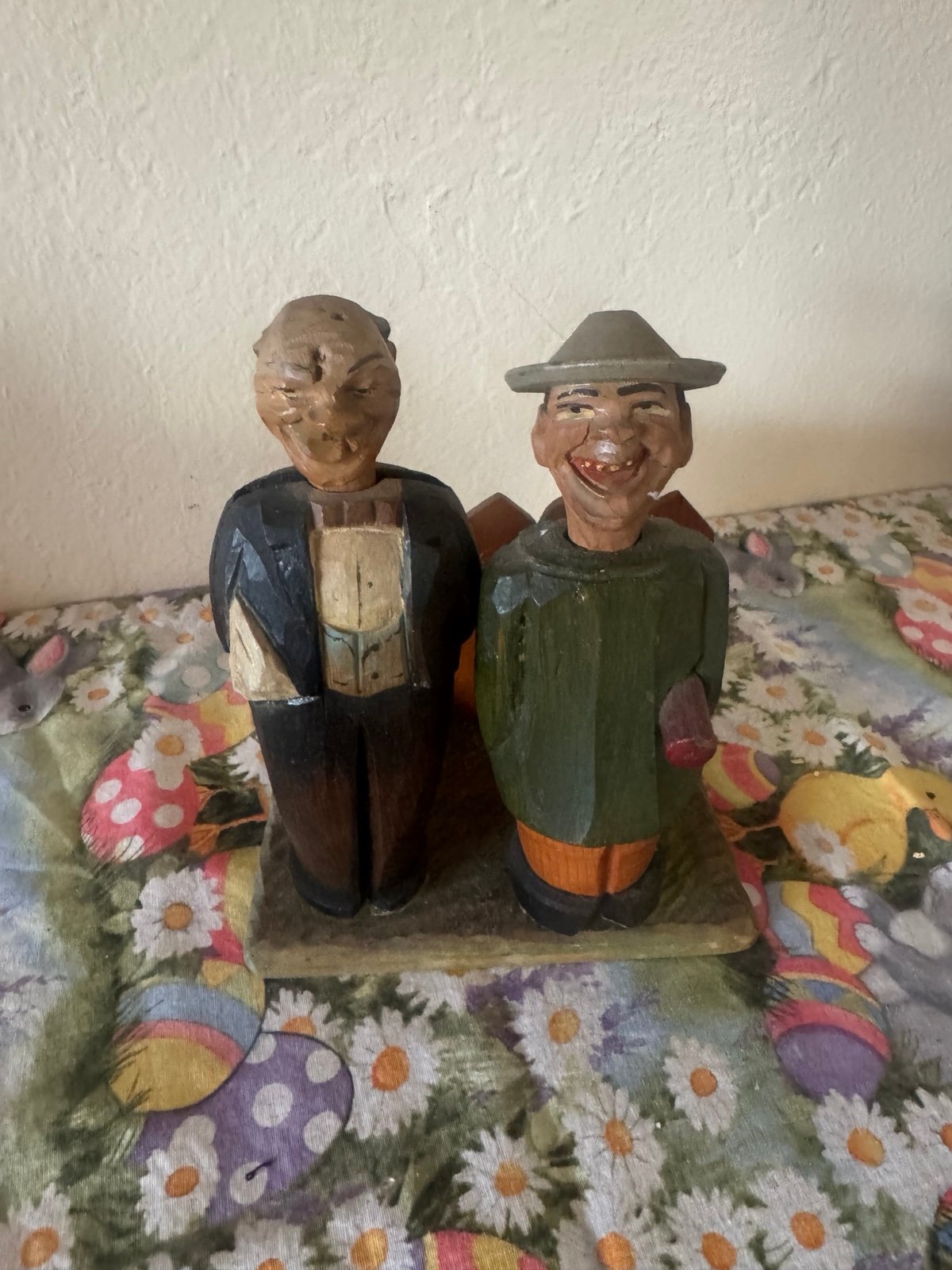 Antique Wood Hand Carved Bottle Opener Corkscrew Statue Set