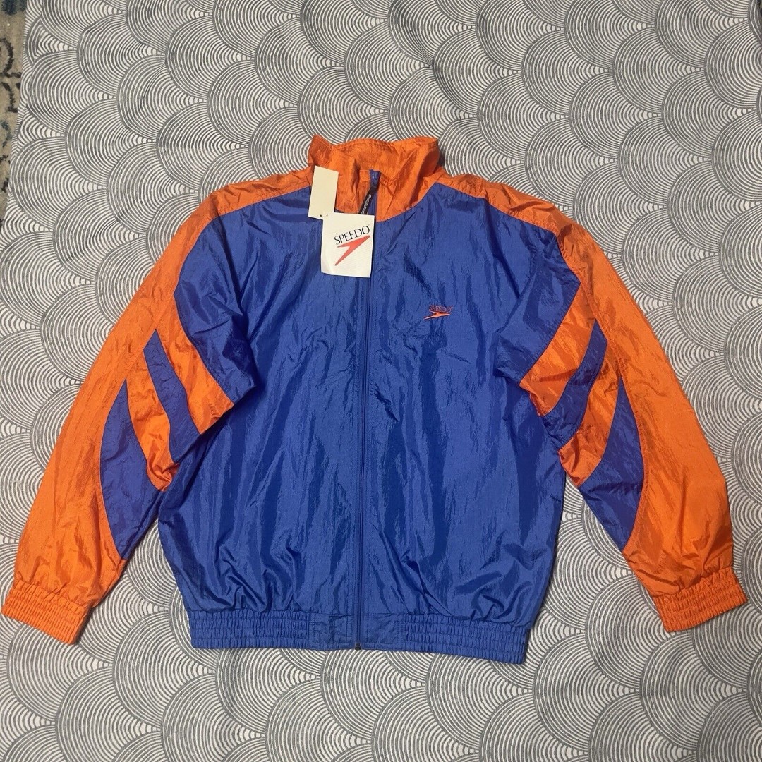 Vtg Speedo Full Zip Lined Windbreaker Track Jacket Colorblock Men Medium NWT 85