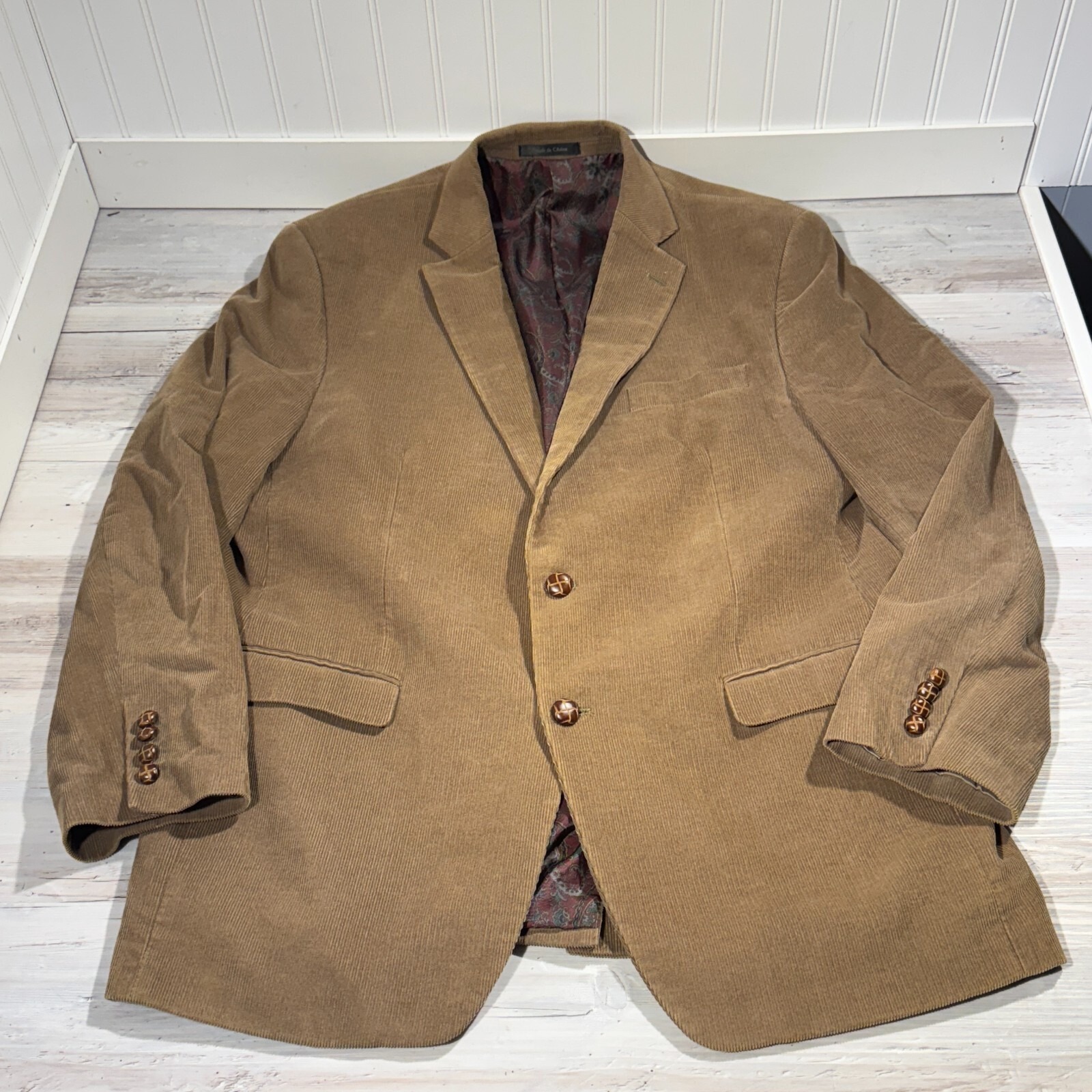 Lauren Ralph Lauren Corduroy Jacket Men 44 L Blazer 2 Button Paisley Lined Brown
