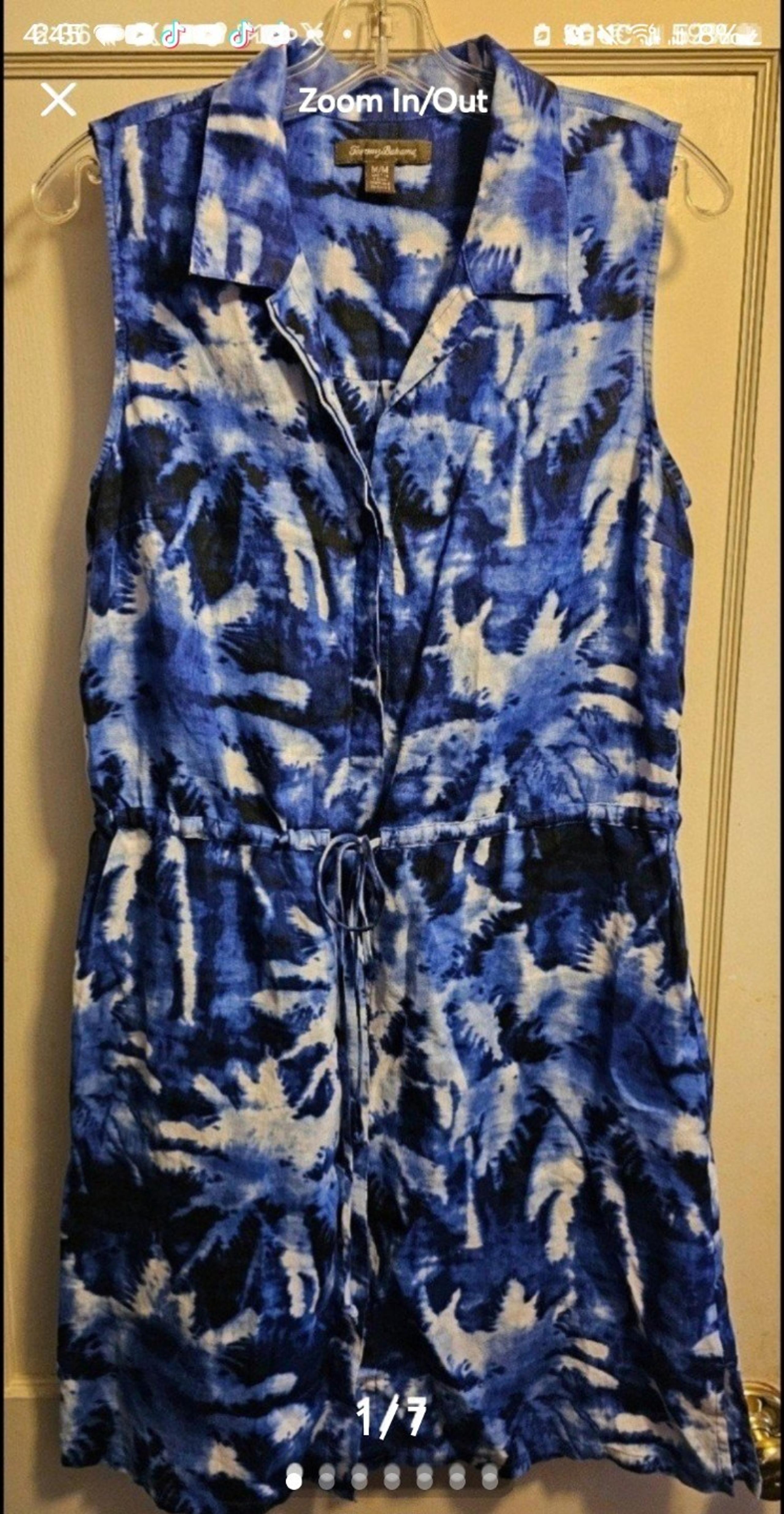 Linen/rayon sleeveless cruise wear dress by Tommy Bahama.