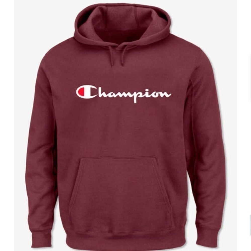 Champion dark red hoodie blue logo size M