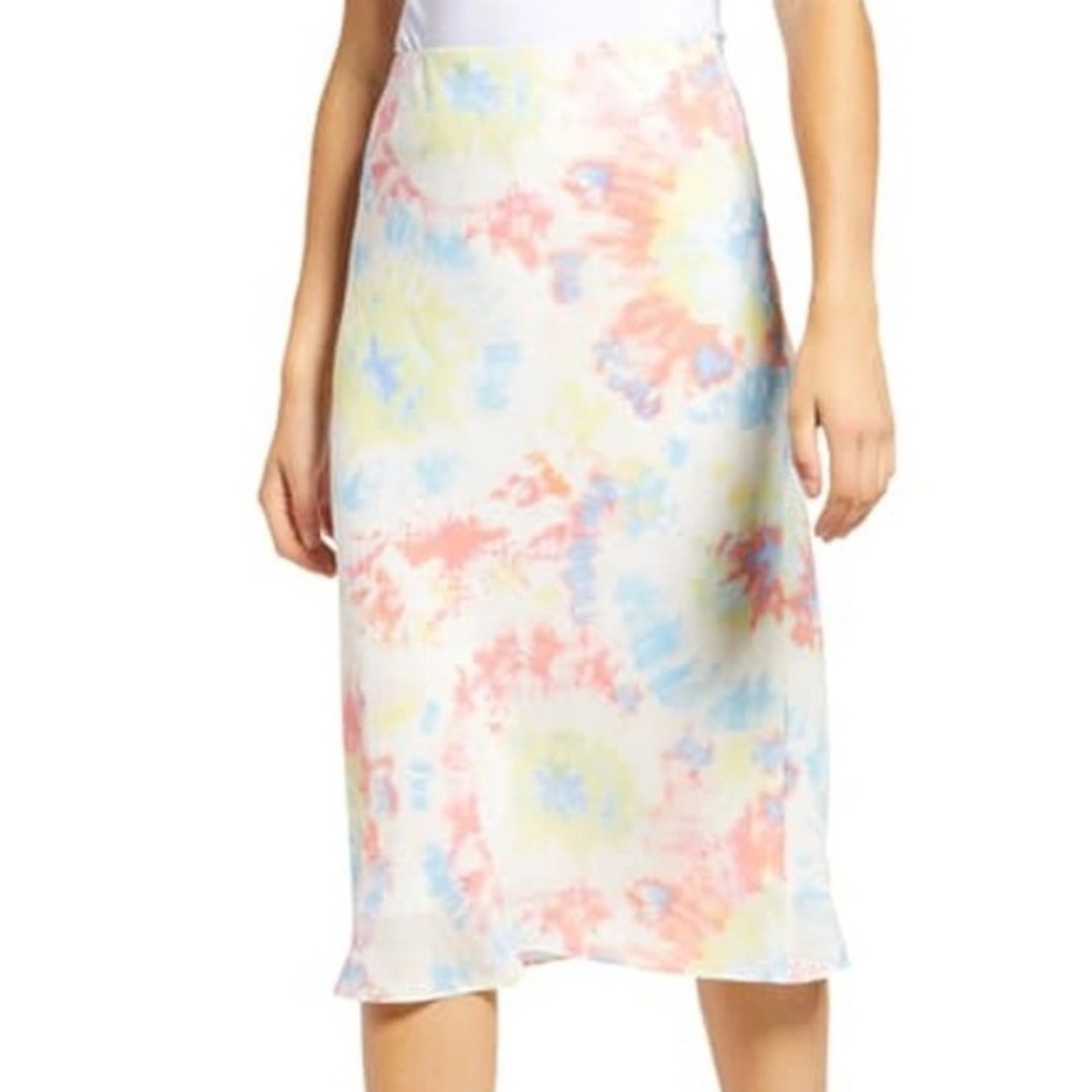 (A3) Socialite Print Bias Cut Skirt In Tie Dye Multi midi skirt, Size M, NWT