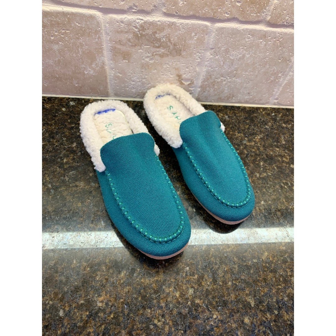 Rothy's The Scuff Slipper Slip On Merino Wool Sherpa Comfort Green Size 8 EUCW