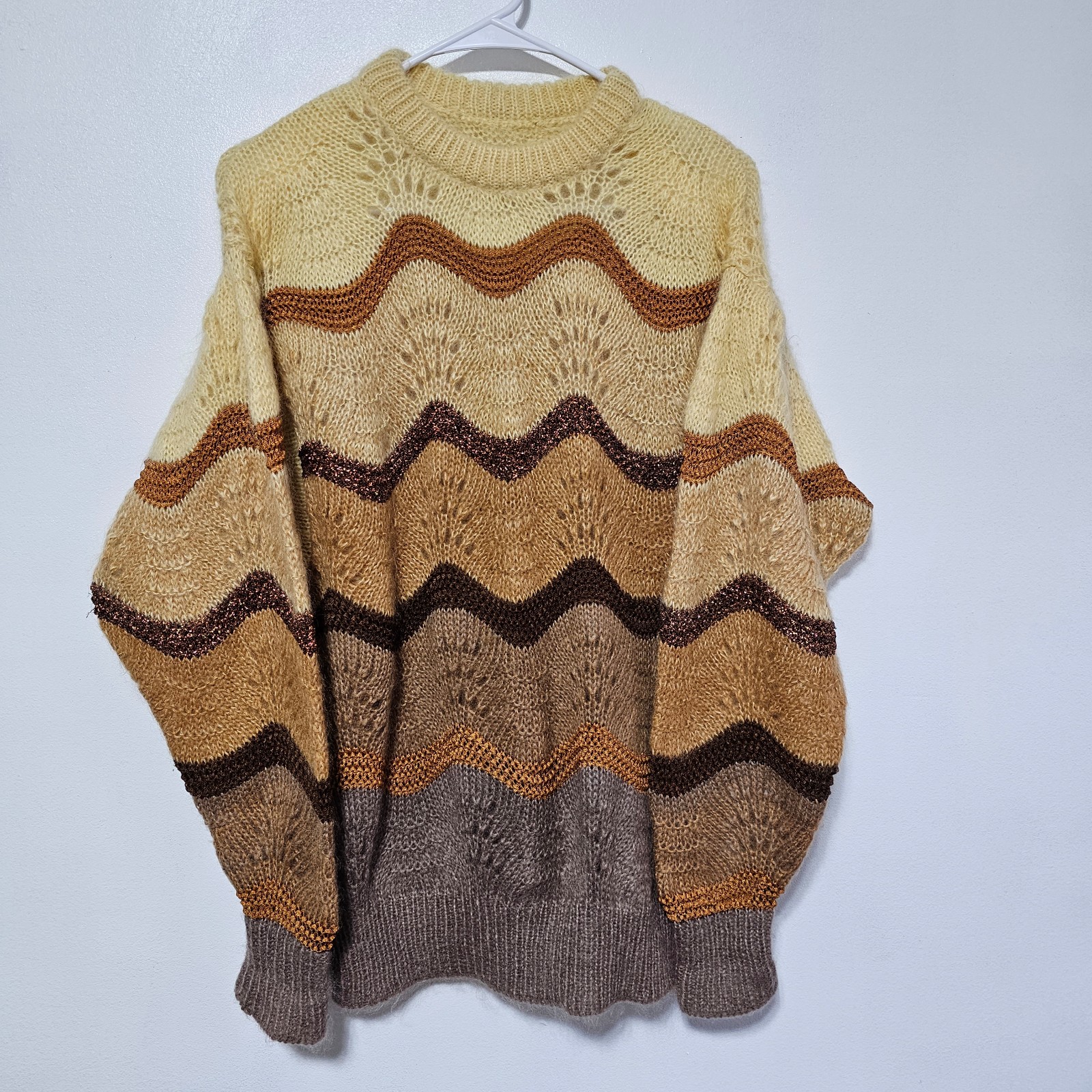 Super Kid Mohair Sweater Vintage 70's Open Knit Art to Wear Size 38