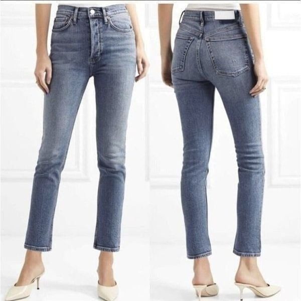 RE/DONE Originals Mid 80's Wash Button Fly High Rise Ankle Crop Jeans Sz 25 2018
