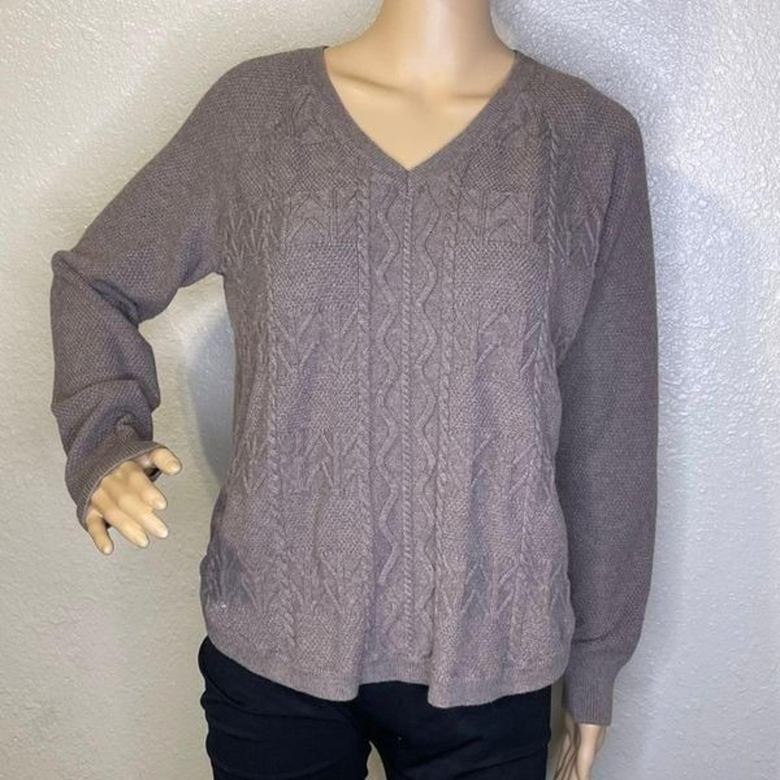 Sonoma Long Sleeve Vneck Cable Knit Sweater Taupe Size Large