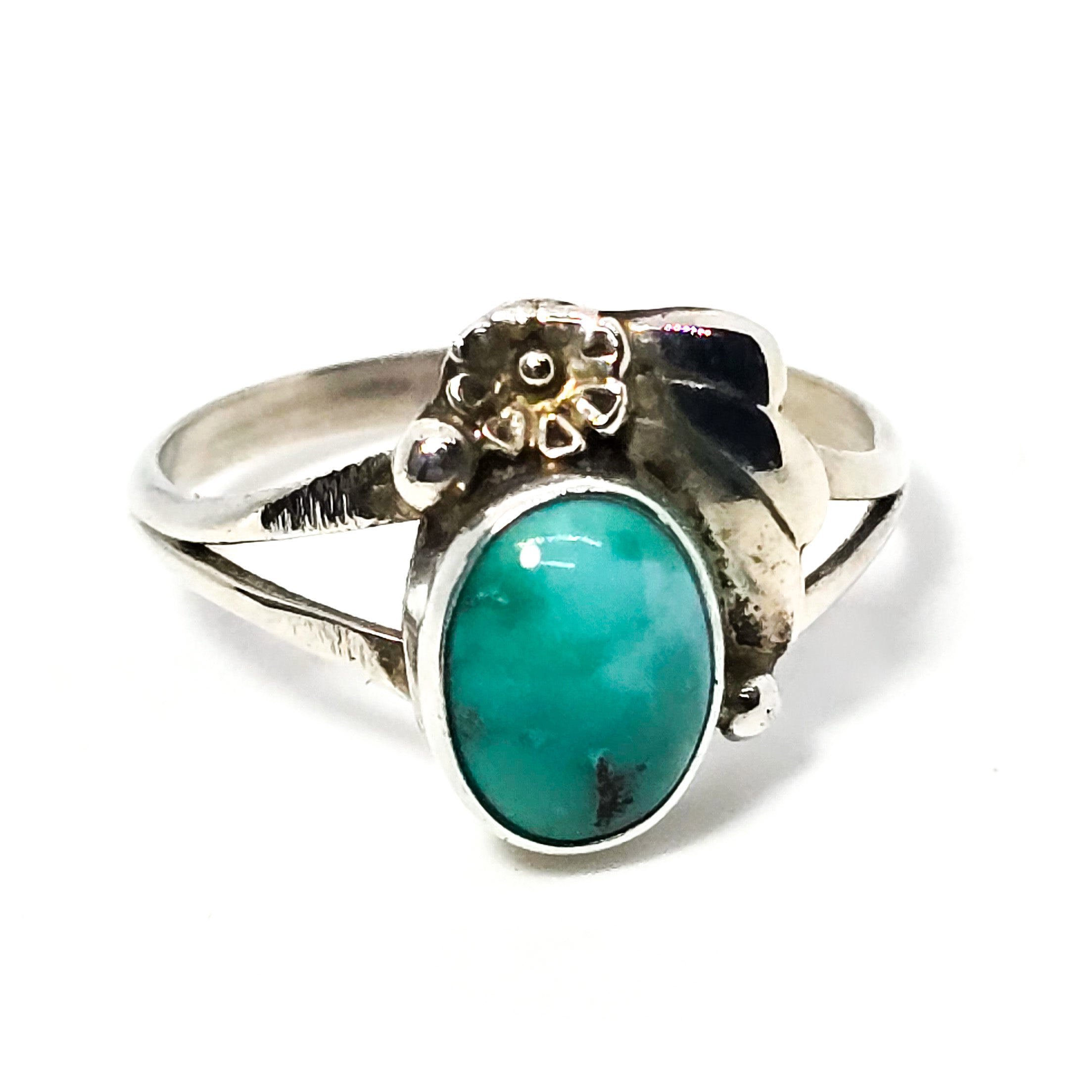 Sylvia Chee Navajo Turquoise vintage Native American split sterling silver ring