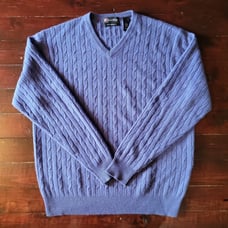 Men's Daniel Bishop Periwinkle Blue 100% Cashmere Cableknit Sweater Size Large