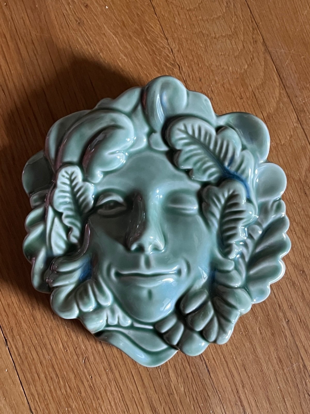 Vintage The Potting Shed GREEN MAN Pottery Garden Wall Art Decor 7” x 7”