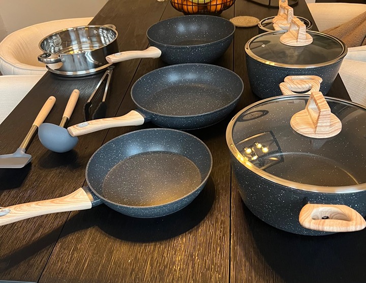 Pots and Pans Set, 13 Pcs Kitchen Cookware Sets Black Granite Induction Cookware