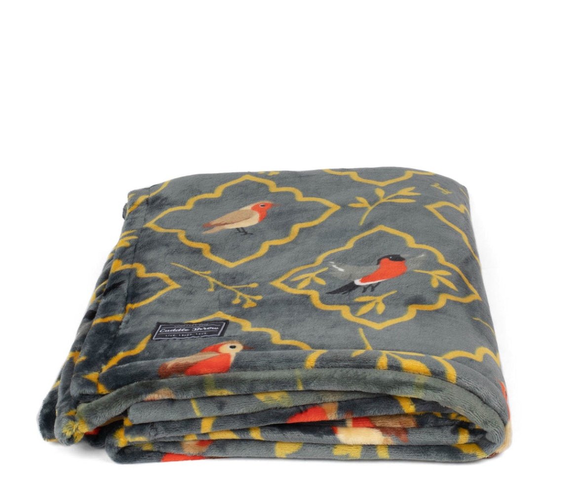 Lug Cuddle Throw Blanket Songbirds Grey New