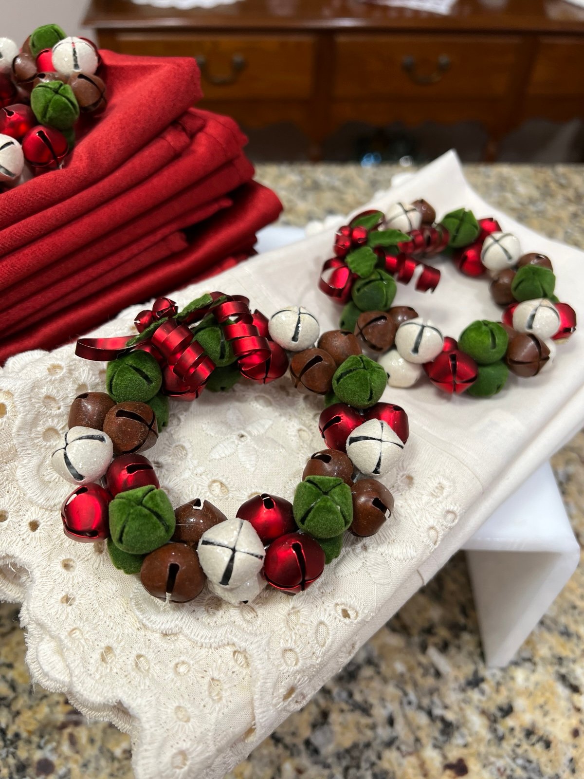Christmas napkins, and napkin rings.