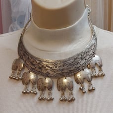 Hmong Maoi Chinese Tribe Silverplate Elephant Bib Collar Necklace