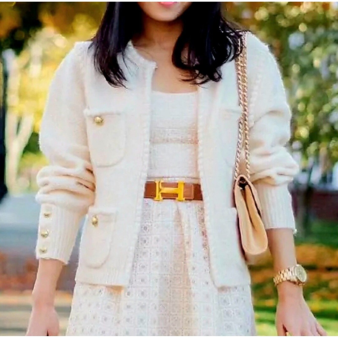 J.Crew Women's Size M Ivory Odette Sweater Lady Jacket Crochet Cardigan Preppy