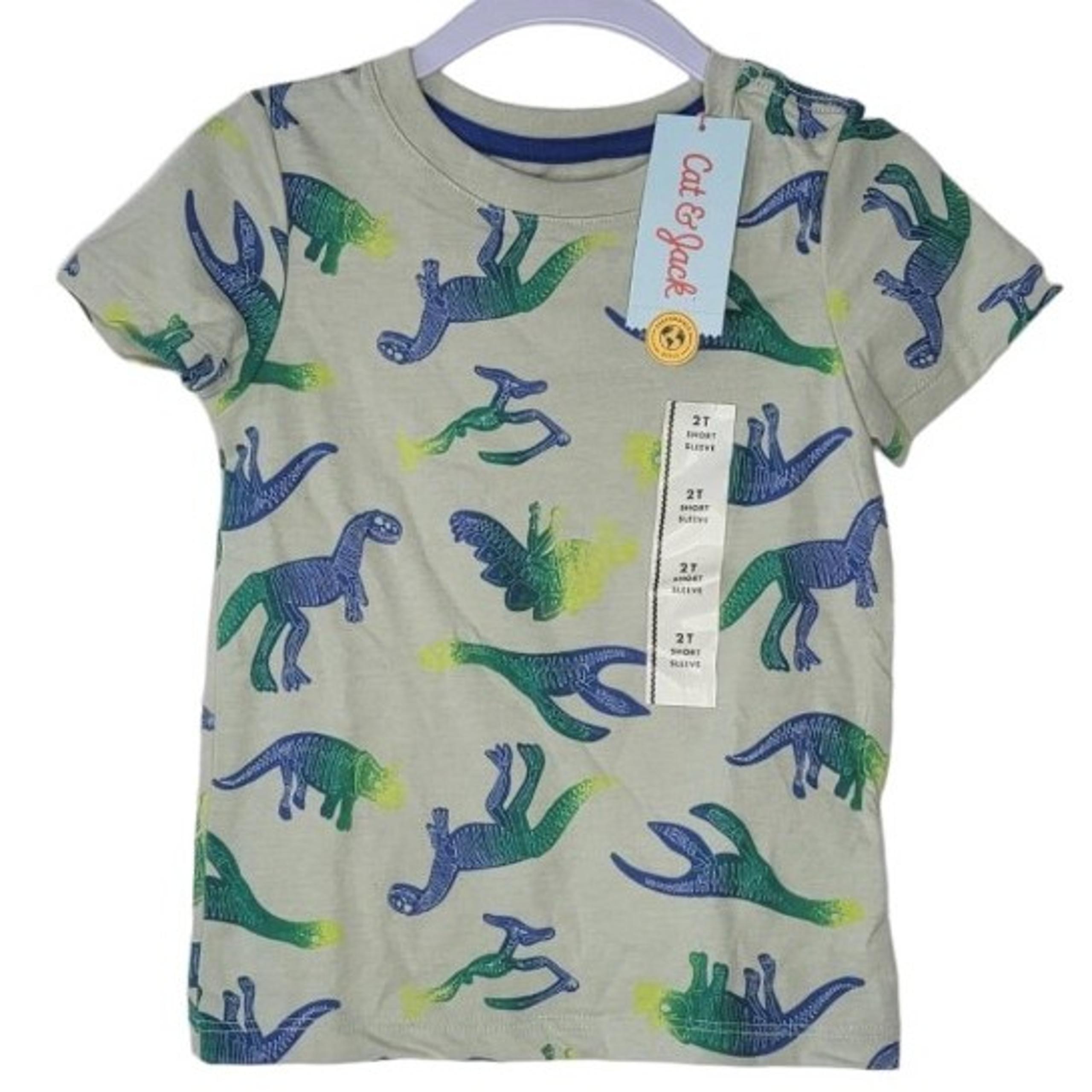 NWT Boys Blue, Green Dinosaur Print T-Shirt Size 2T Short Sleeve Top - Cat & Jack