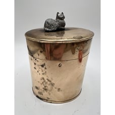 Vintage Brass Trinket Box Canister Jar Lidded With Cat On Top