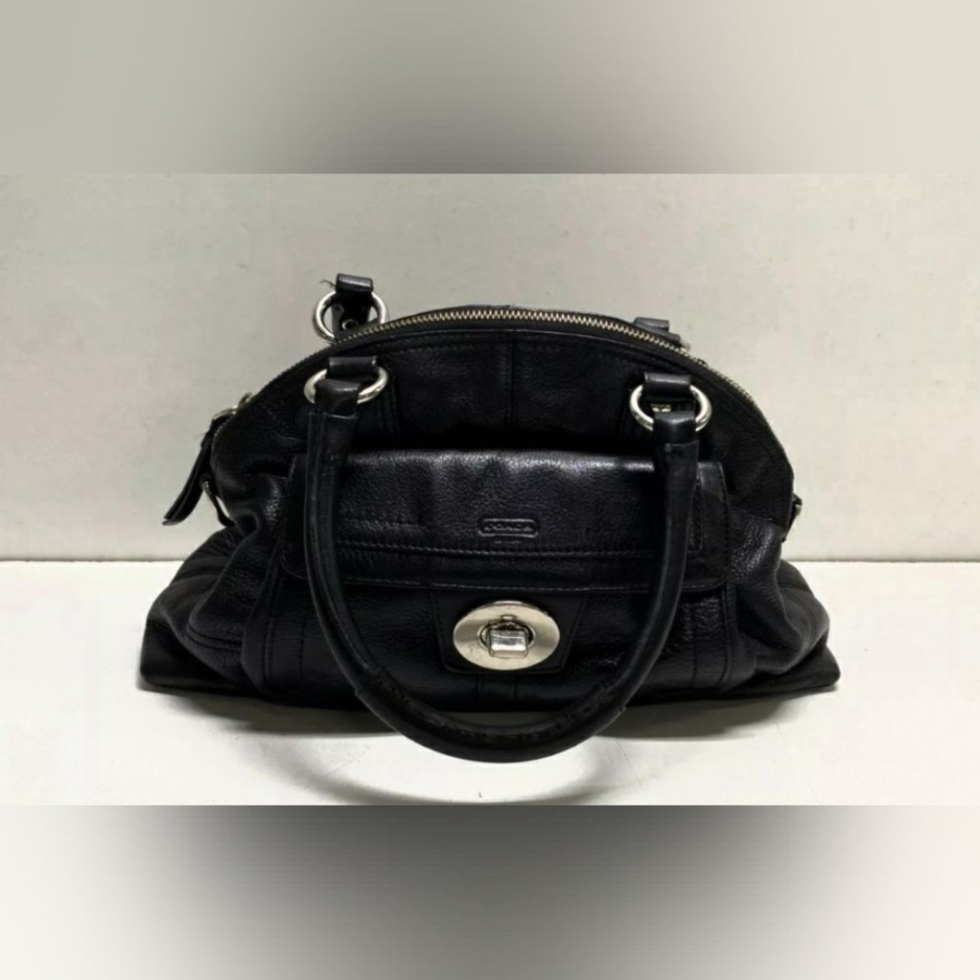 COACH F15693 Black Leather Turnlock Domed Shoulder Satchel Bag