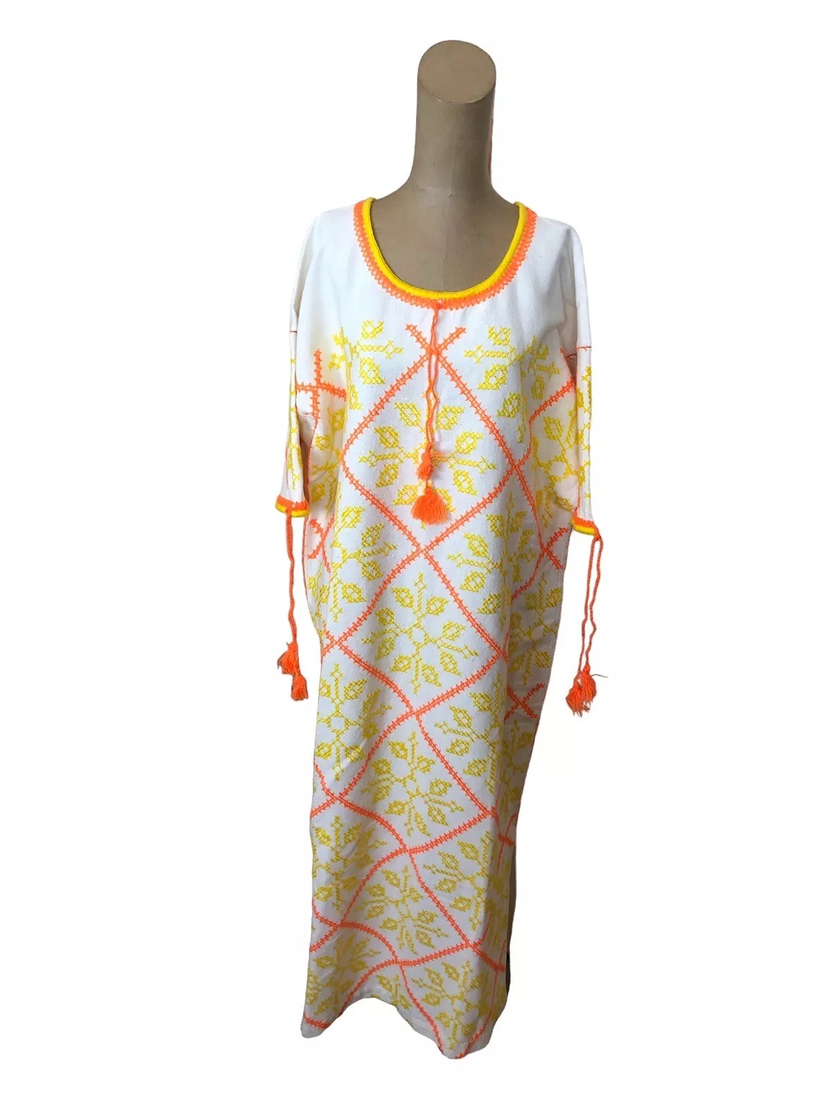 Vintage 1970s Kaftan MuMu Dress HANDMADE Embroidered Dress Size M/L BOHO Retro