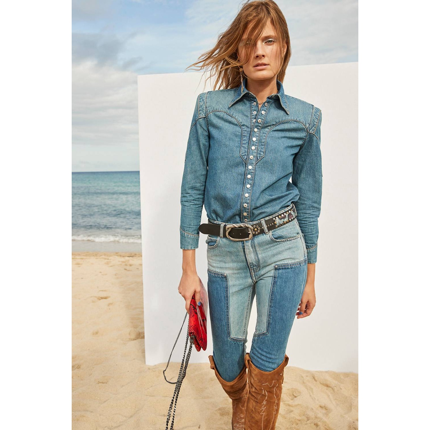 Zadig & Voltaire Western DenimSnap Button Long Sleeve Shirt - Size S NWOT