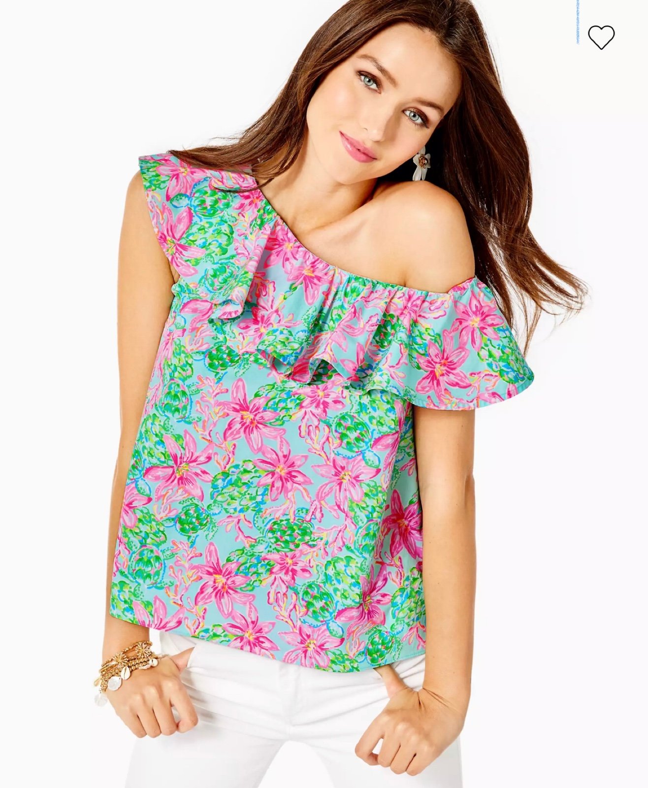 Lilly Pulitzer Zeldie One Shoulder Ruffle Top Surf Blue So Shellegant XL NWT