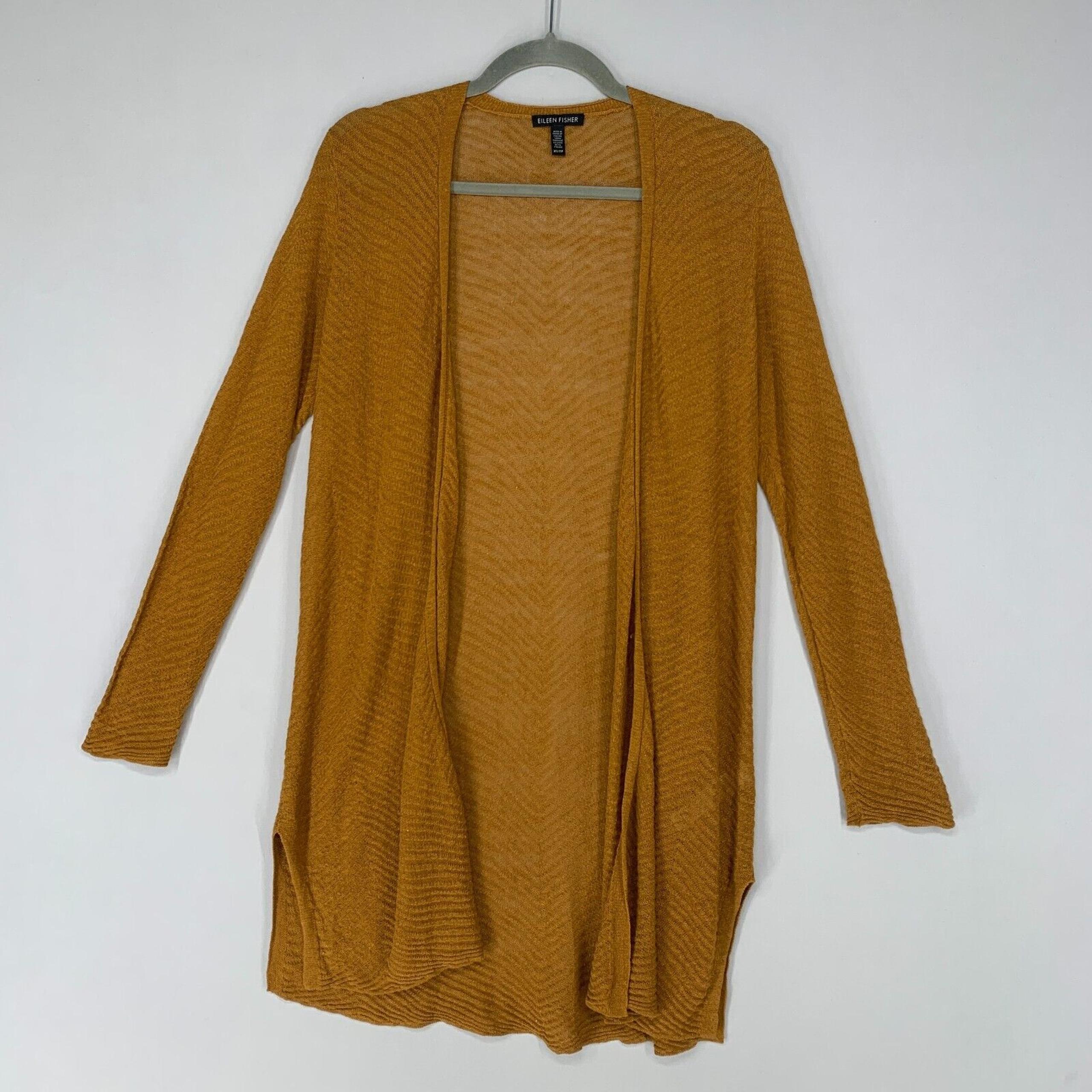 Eileen Fisher Jacket Women XS Brown Long Cardigan Hemp Blend Lightweight