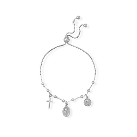 Rhodium Plated Religious Charm Bolo Bracelet Catholic Mother Mary