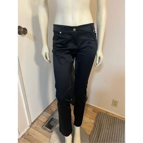 Rinascimento Italy Vintage Black Mid-Rise Satin Straight Leg women’s Jeans Mediu