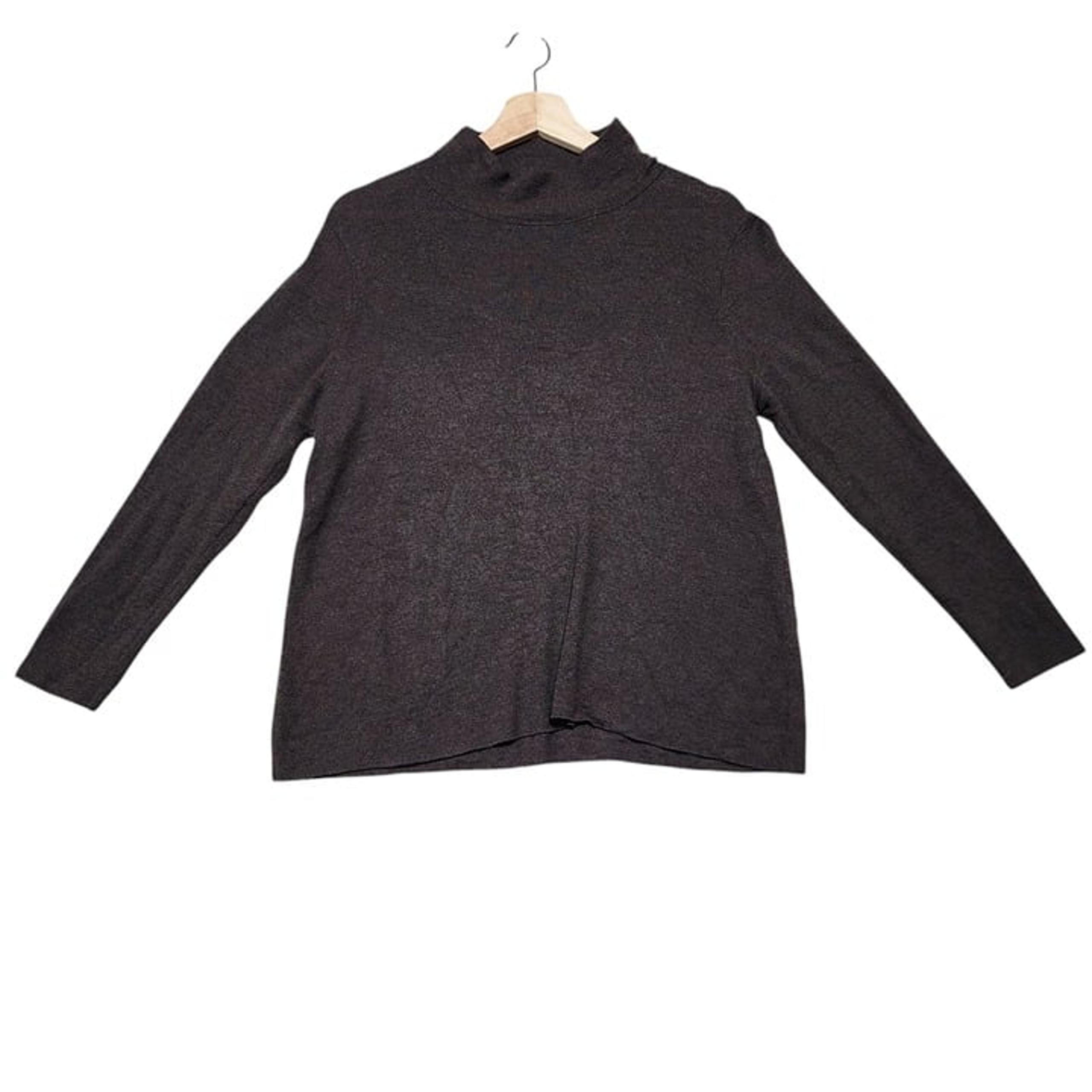 Eileen Fisher M/M Italian Yarn Brown Merino Wool Long Sleeve Mock Neck Sweater