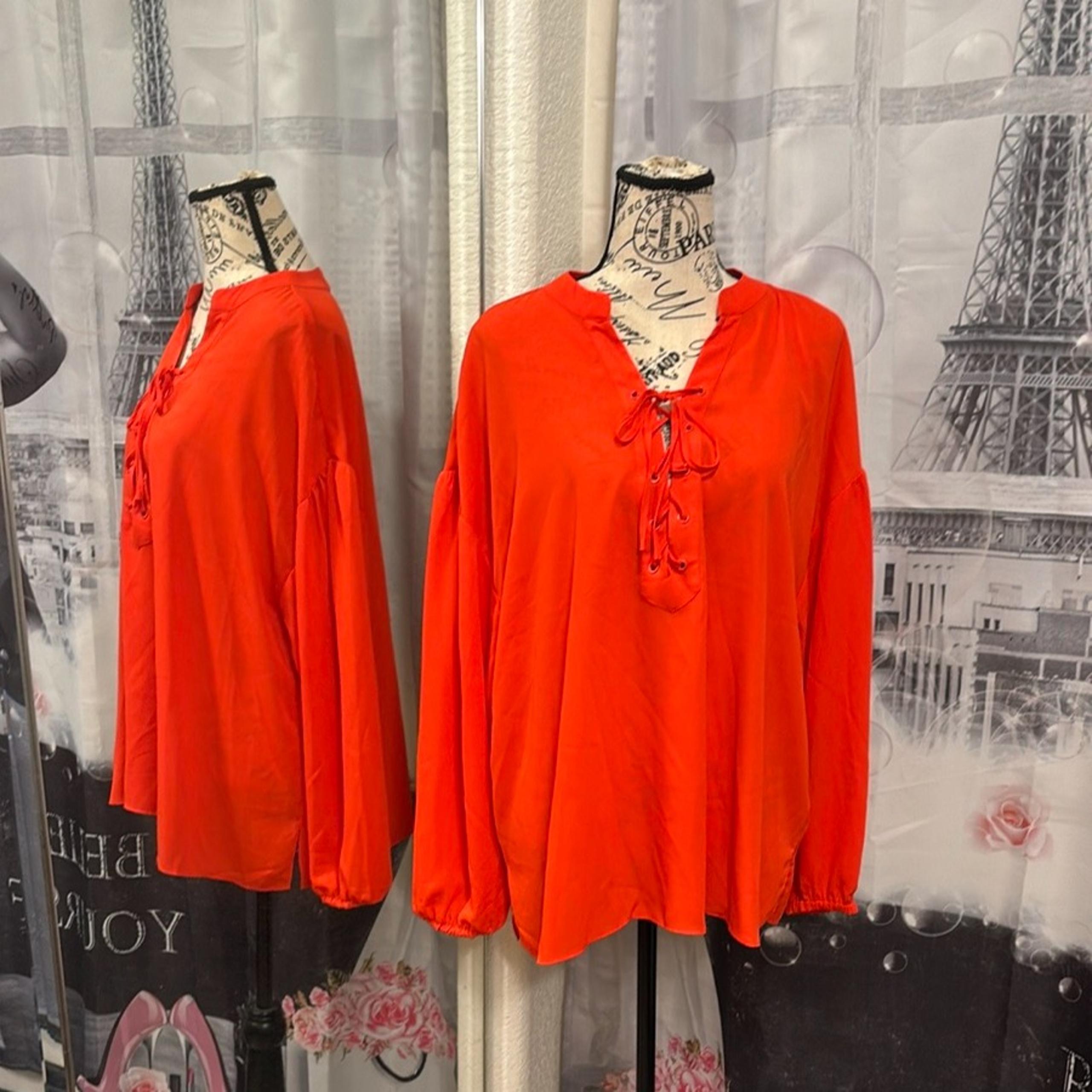 NWT Eloquii Women's Red/Orange Blouse with Lace-Up Detail