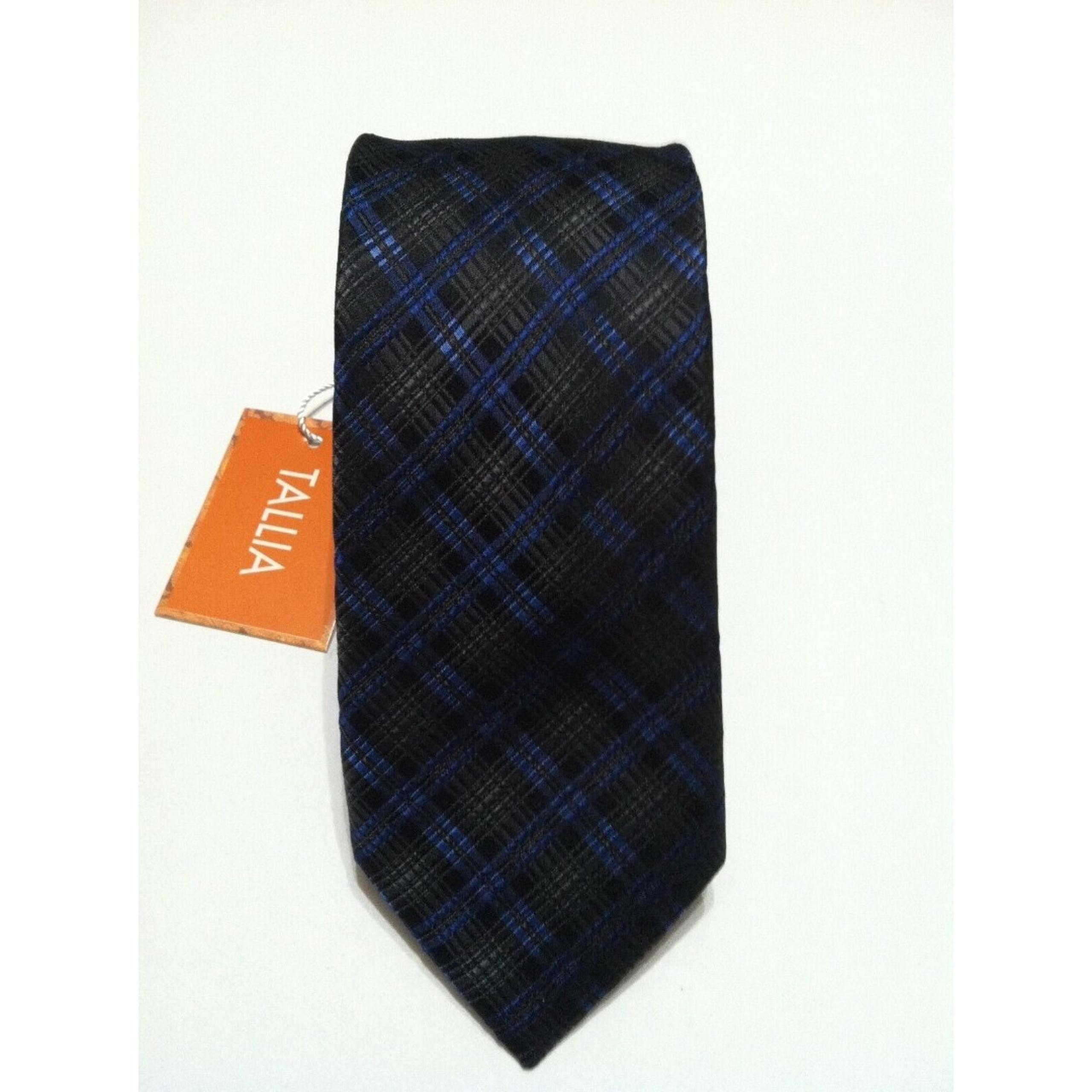 NWT TALLIA MENS NEW BLUE/GRAY 100%SILK PLAID CLASSIC NECKTIE WIDTH: 2 3/4"