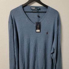 New Polo Ralph Lauren V-Neck Pullover Sweater Men's 4XB Blue Pima Cotton