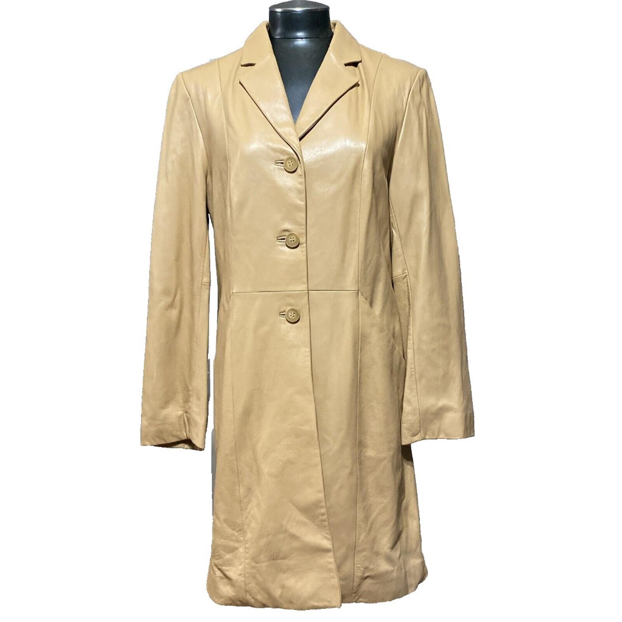 Wilsons Pelle Studio Leather Coat Women’s Large Taupe Lined Pocket Super Soft