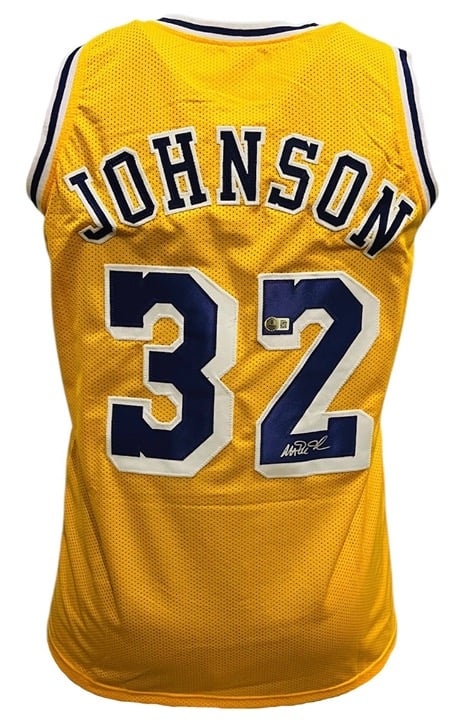 Magic Johnson Autographed Custom Yellow Basketball Jersey (Beckett)