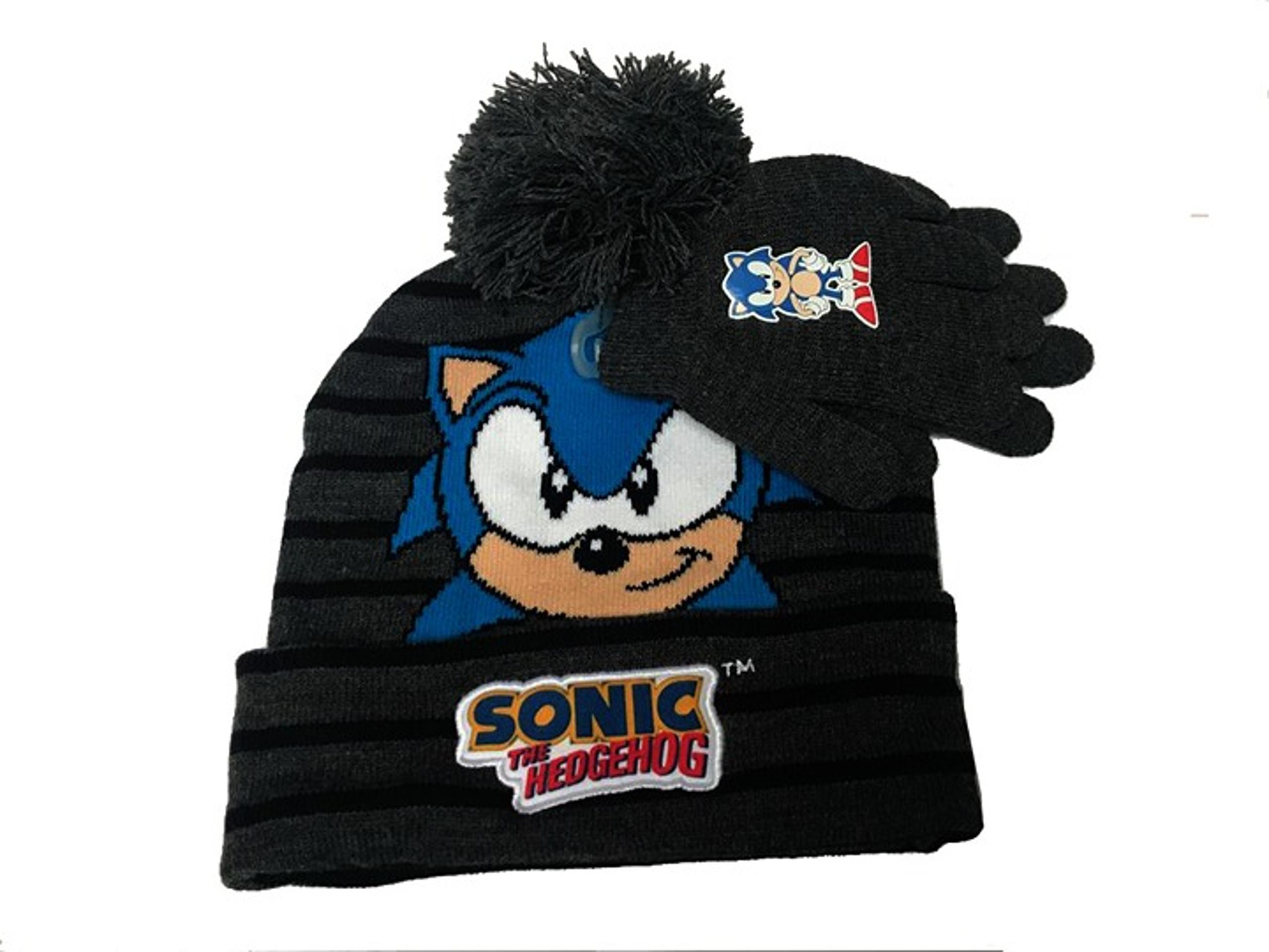 Sonic The Hedgehog Kids Boy Girl Winter Beanie Hat & Gloves Set - Gray