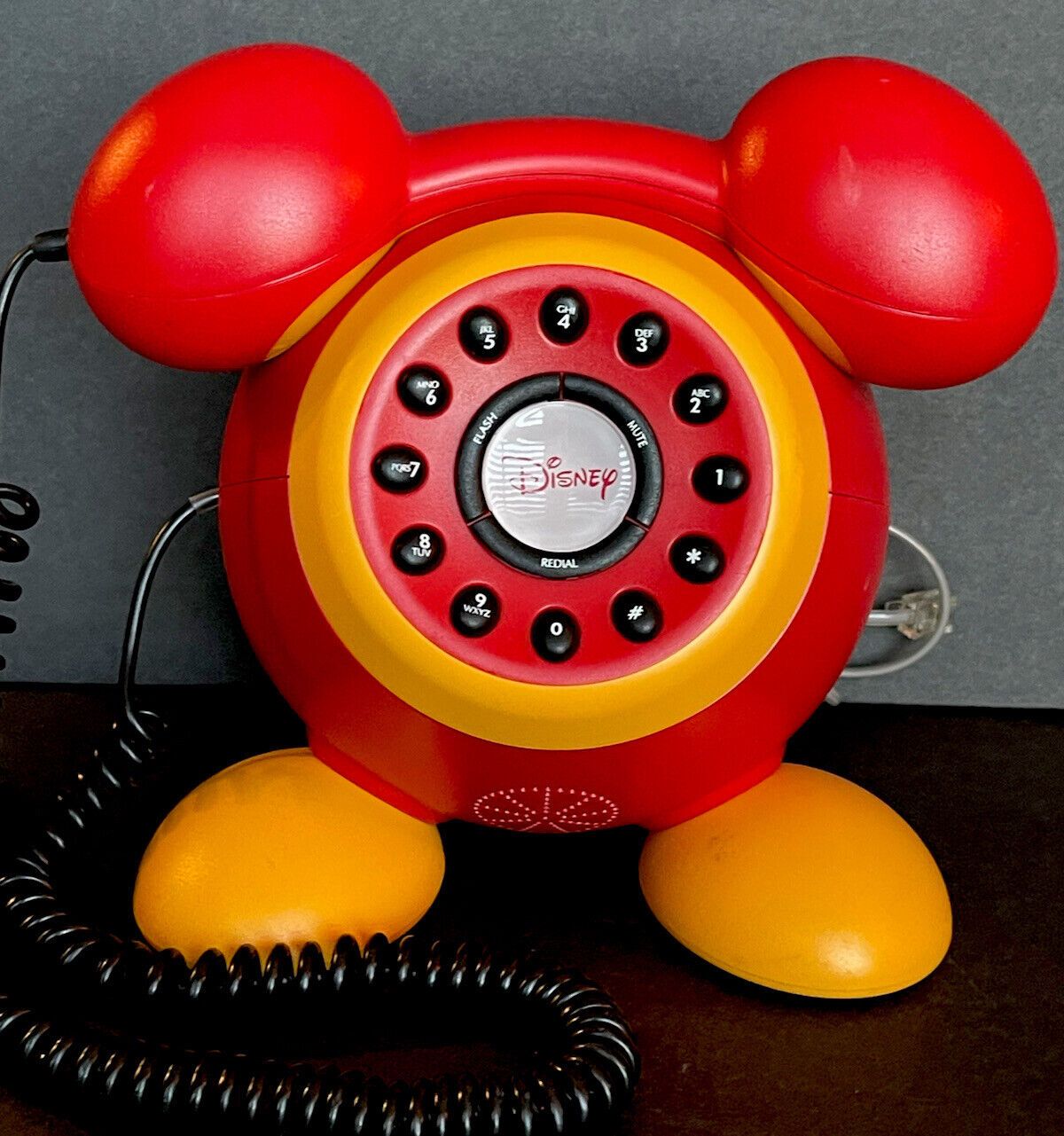 Vintage Disney Red & Orange Push Button Corded Telephone Phone