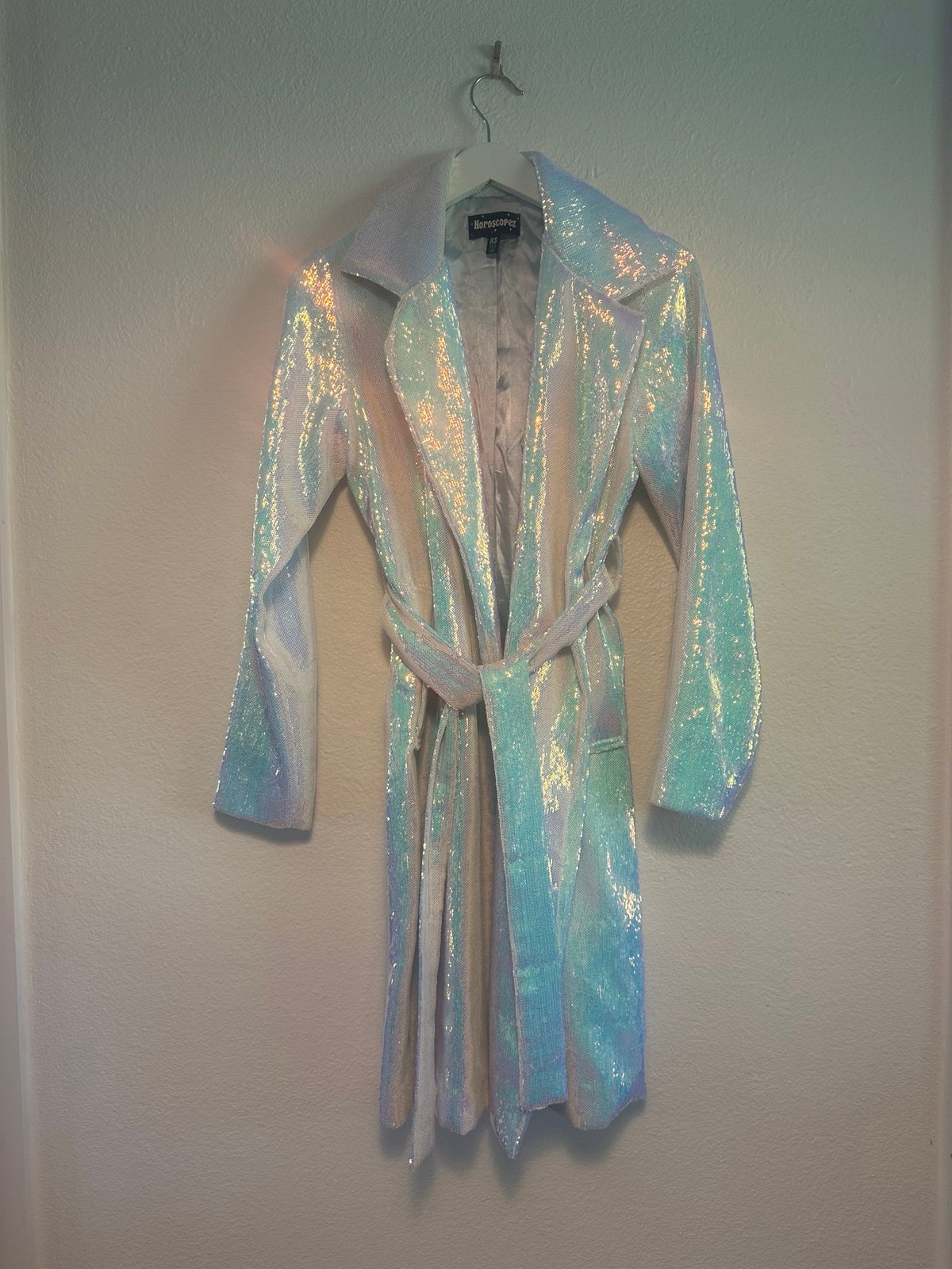 iridescent sequin trench coat dollskill